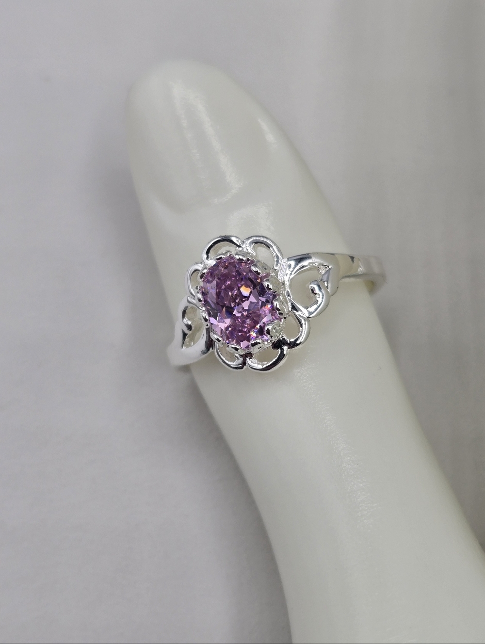 Swarovski Crystal Elements Silver Ring Pink Oval Size 8.75 Bridal Prom